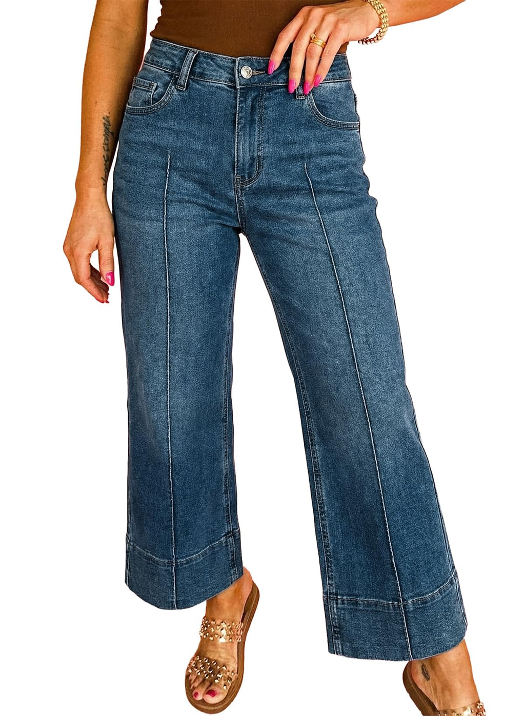 Astylish Women 2026 Wide Leg Jeans High Waisted Cropped Ankle Denim Pants