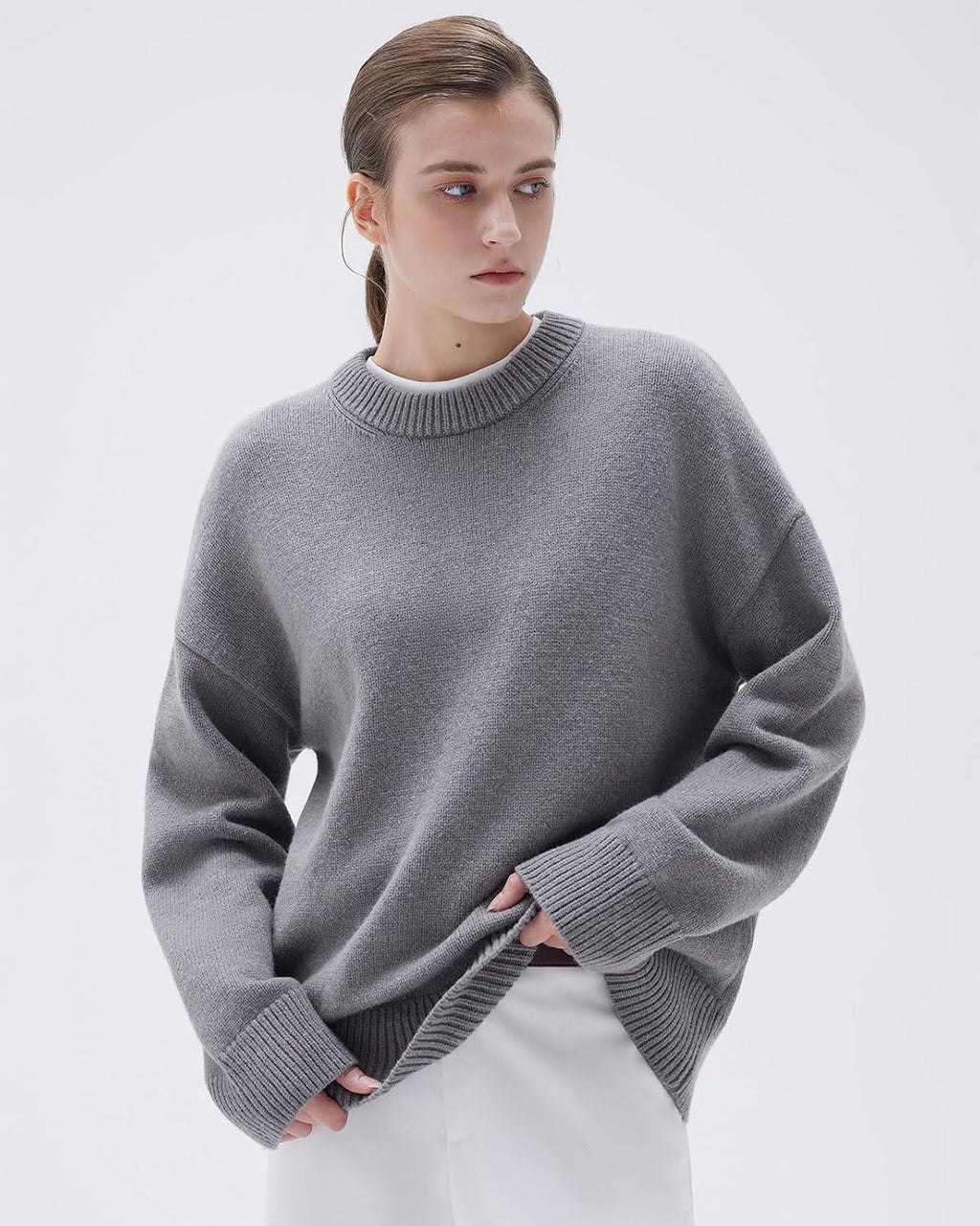 SUUKSESS Women Cashmere Blend Oversized Sweaters Long Sleeve Pullover Tops