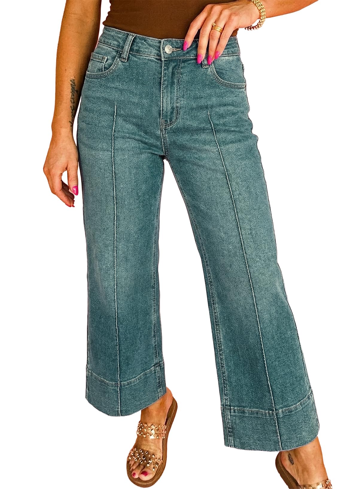 Astylish Women 2026 Wide Leg Jeans High Waisted Cropped Ankle Denim Pants