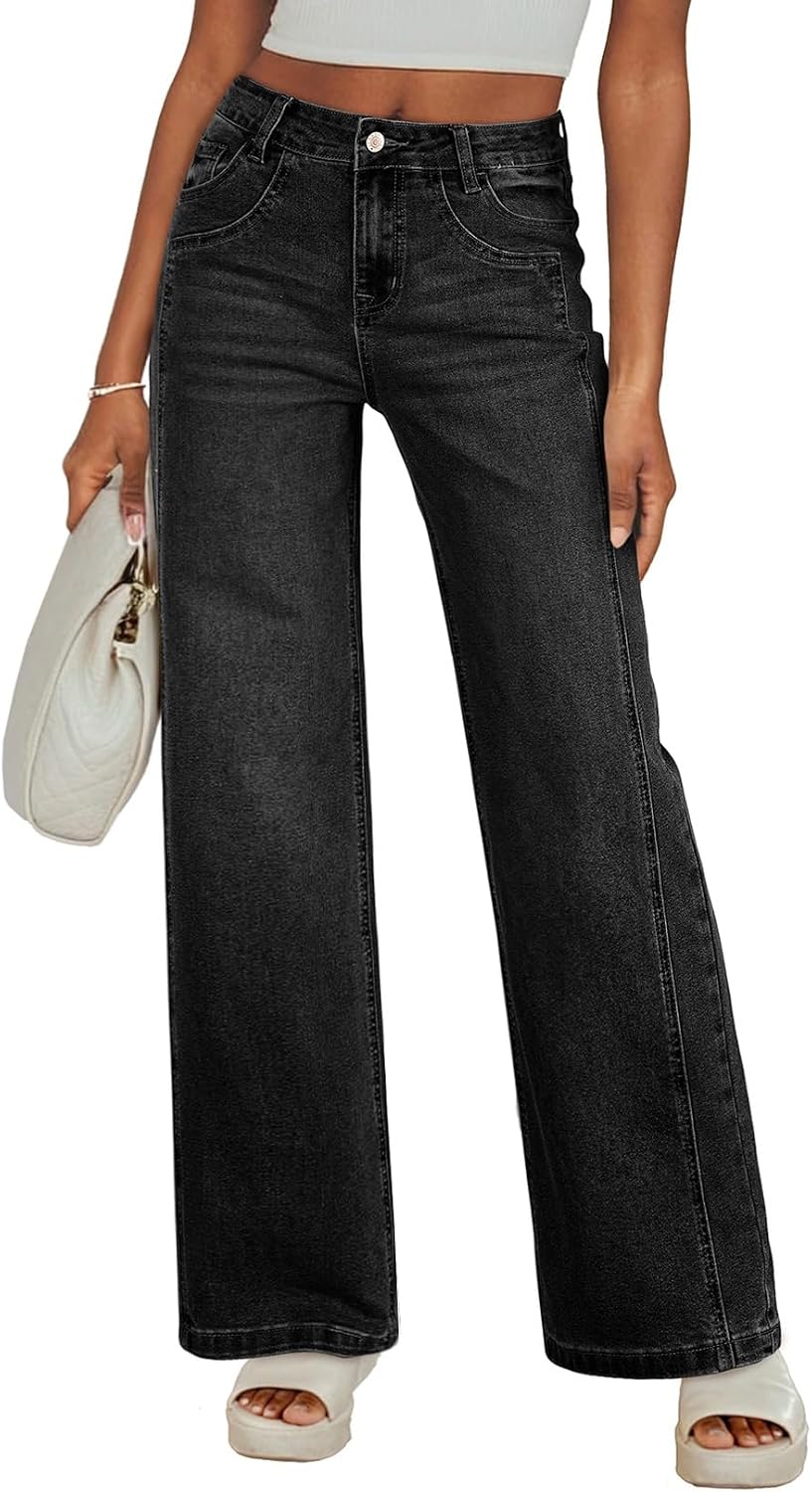 Sidefeel Women's Wide Leg Jeans High Waisted Stretchy Denim Pants