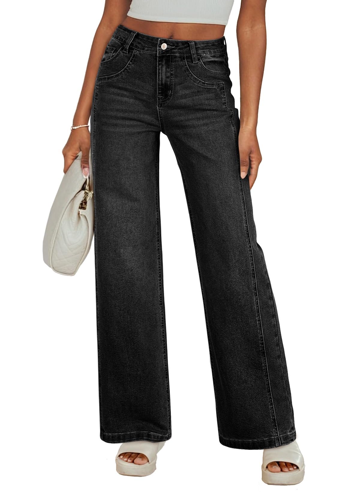 Sidefeel Women's Wide Leg Jeans High Waisted Stretchy Denim Pants