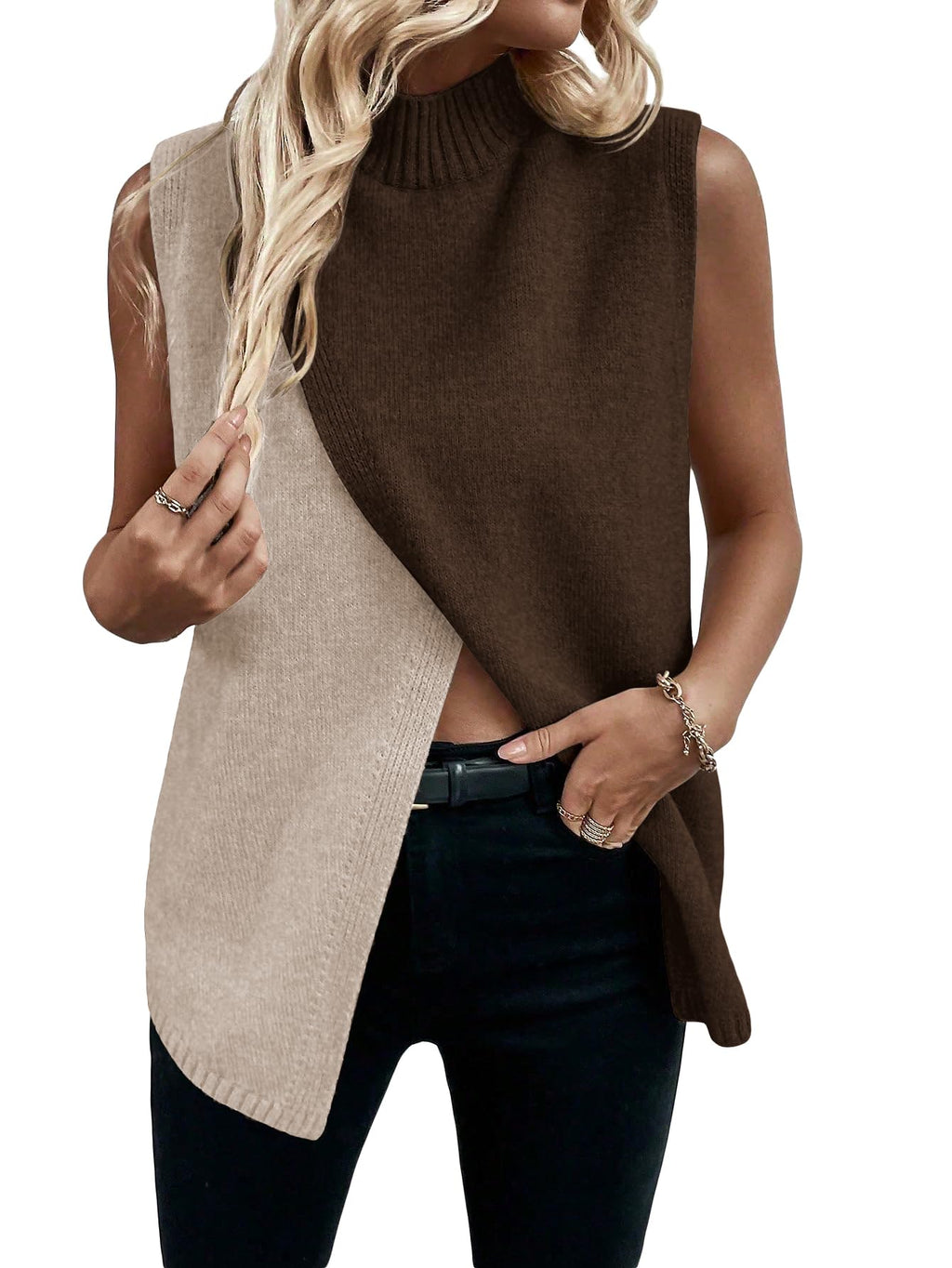 Verdusa Women's Sweater Vest Mock Neck Fall Sweaters Business Casual Outfit