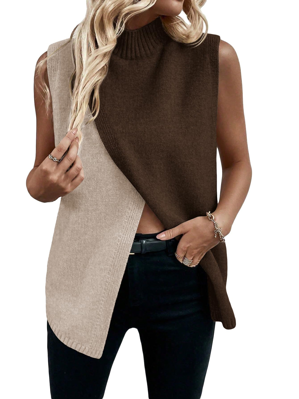 Verdusa Women's Sweater Vest Mock Neck Fall Sweaters Business Casual Outfit