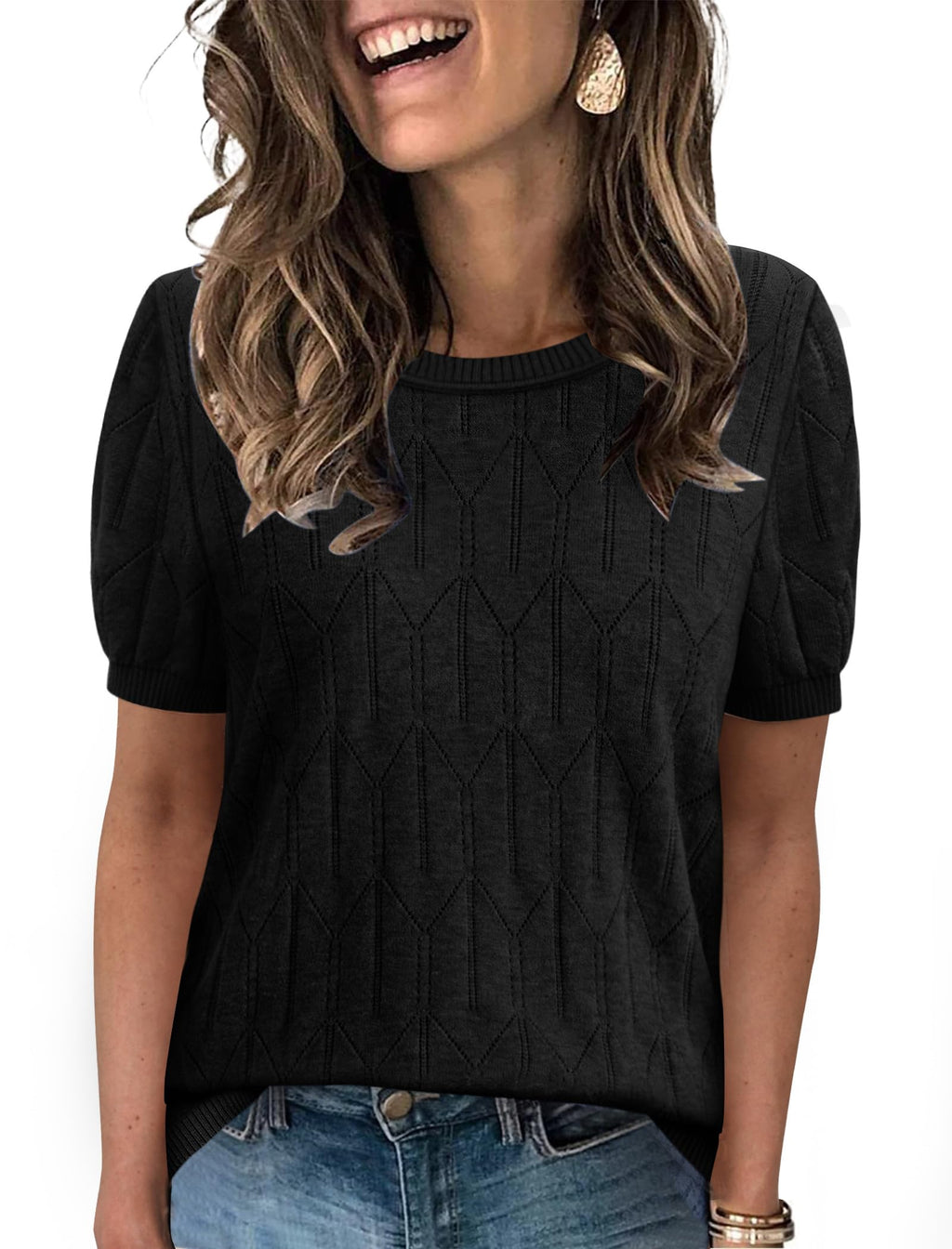 Sampeel Short Sleeve Sweater for Women Round Neck Knit Work Tops Beach Fashion Vacation Clothes Summer Outfits 2026