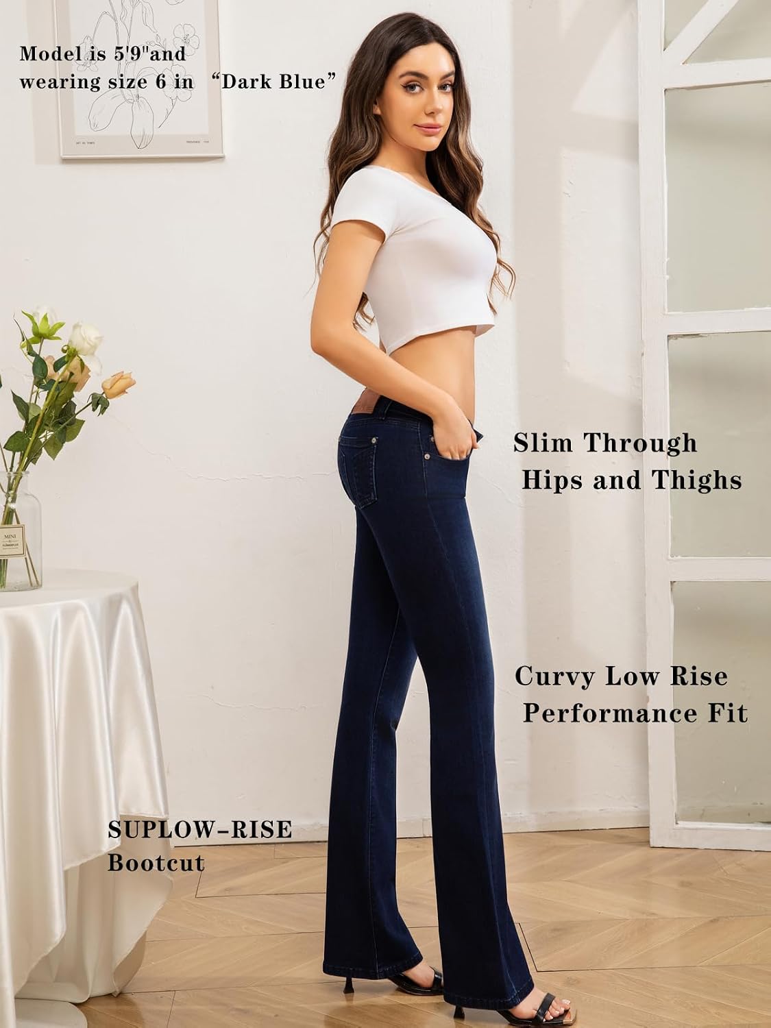 Women's Super Low Rise Bootcut Jeans Stretch Y2K Pants