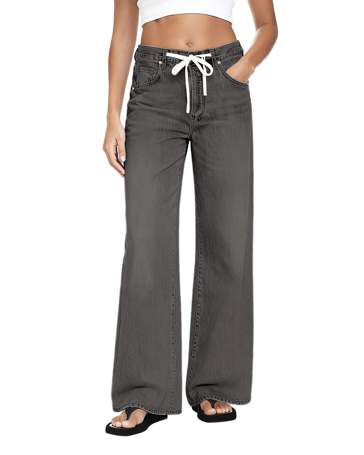MARIASHA Wide Leg Jeans for Women Trendy Baggy Jeans Women Drawstring Pants