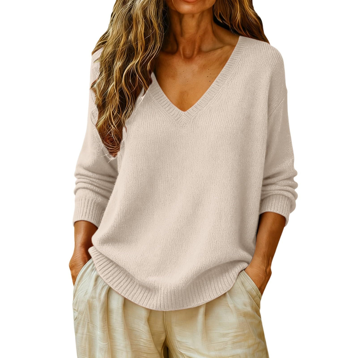 Cashmere Sweaters for Women Long Sleeve V Neck Fall Tops