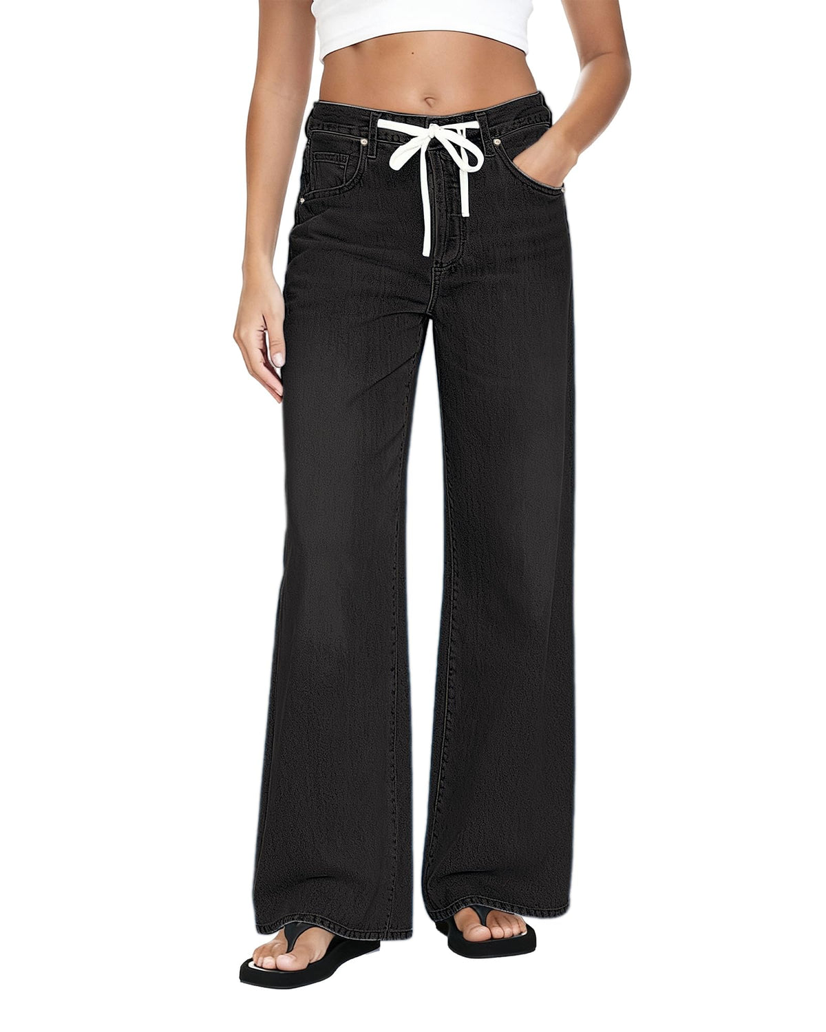 MARIASHA Wide Leg Jeans for Women Trendy Baggy Jeans Women Drawstring Pants
