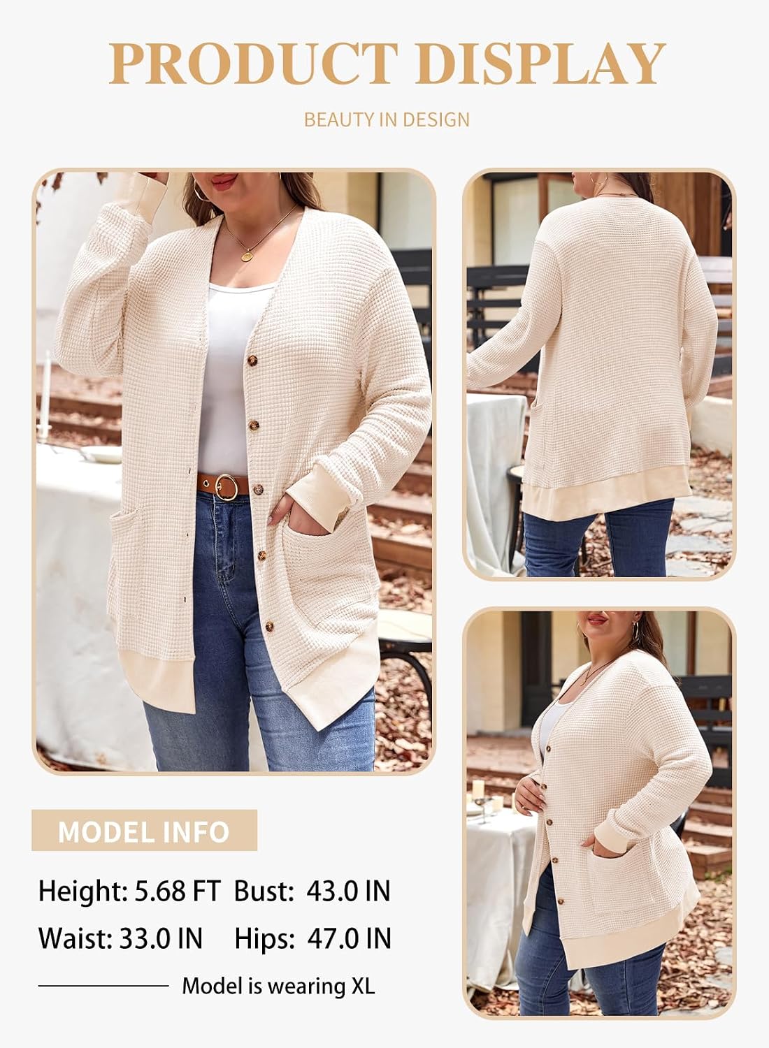 Eytino Womens Plus Size Waffle Knit Button Down Cardigans(1X-5X)