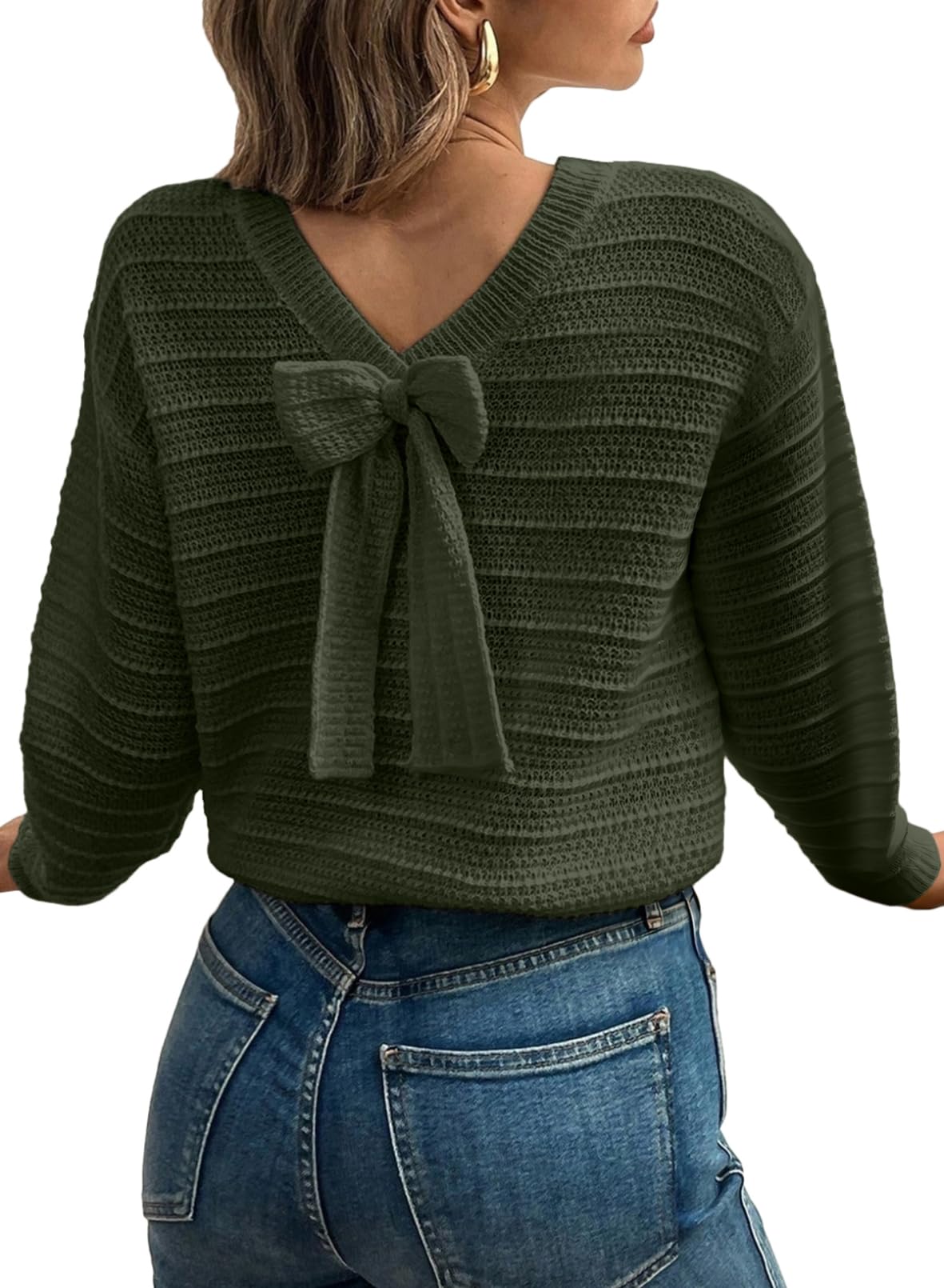 EVALESS Womens Bow Sweaters Pullover Knit Tops Fall Outfits