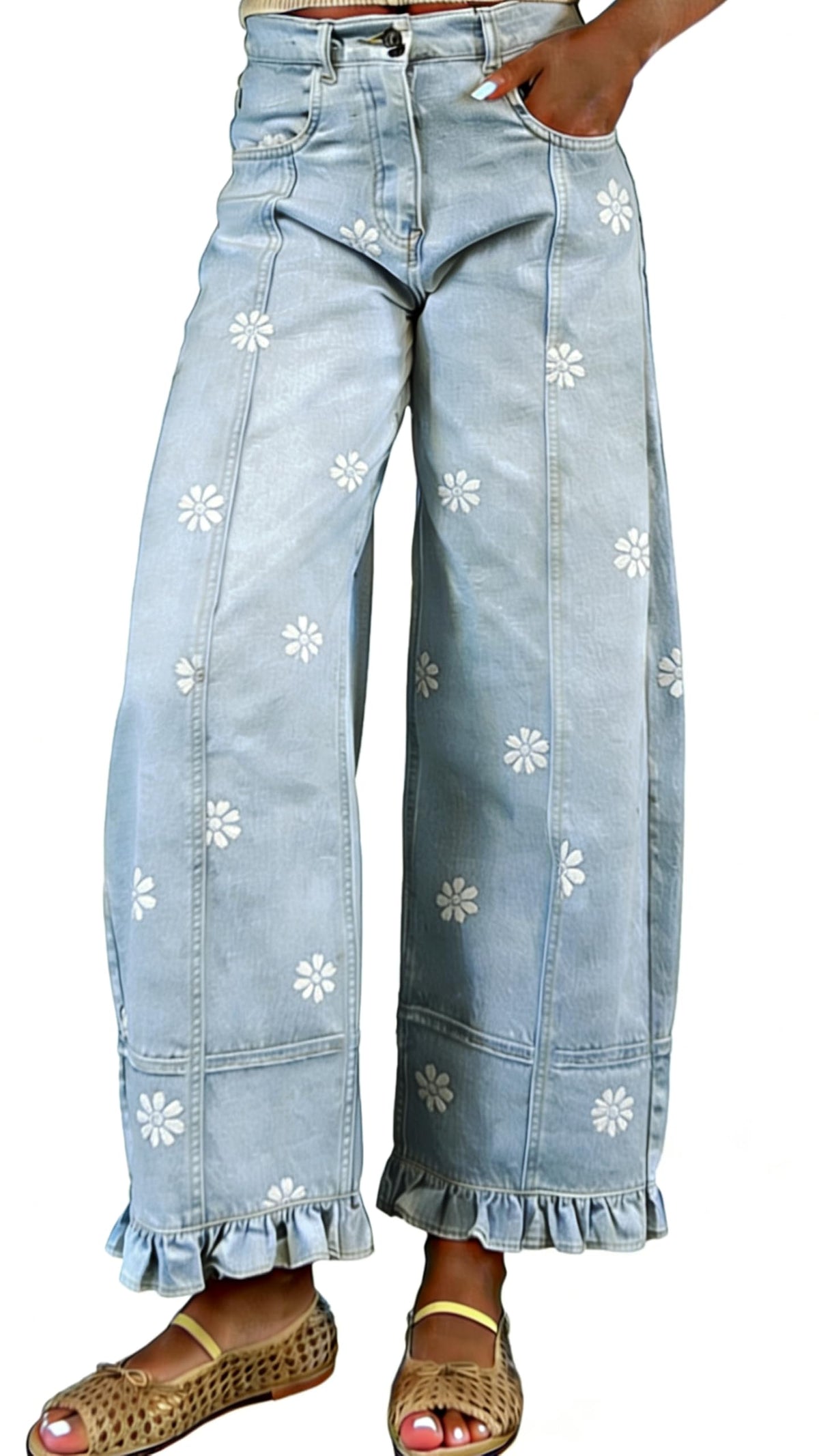utcoco Barrel Jeans Women 2026 Floral Print Wide Leg Jeans Y2k Patchwork Baggy Boyfriend Denim Pants
