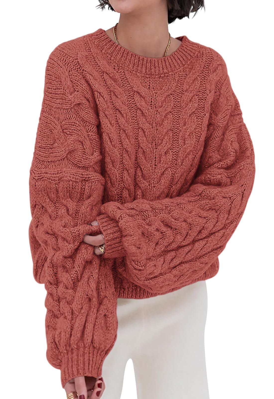 PRETTYGARDEN Womens Sweaters Fall 2026 Cable Knit Long Sleeve Crewneck Oversized Sweater Chunky Pullover Loose Outfits
