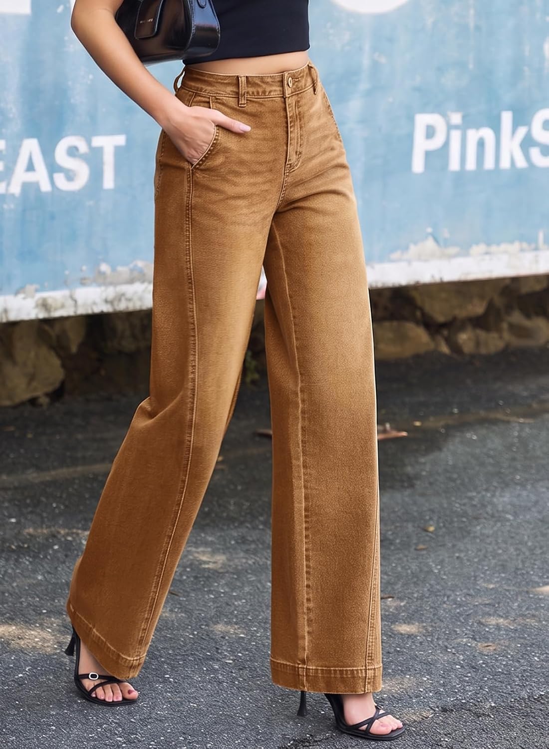 Sidefeel Women's Wide Leg Jeans High Waisted Stretchy Loose Denim Pants