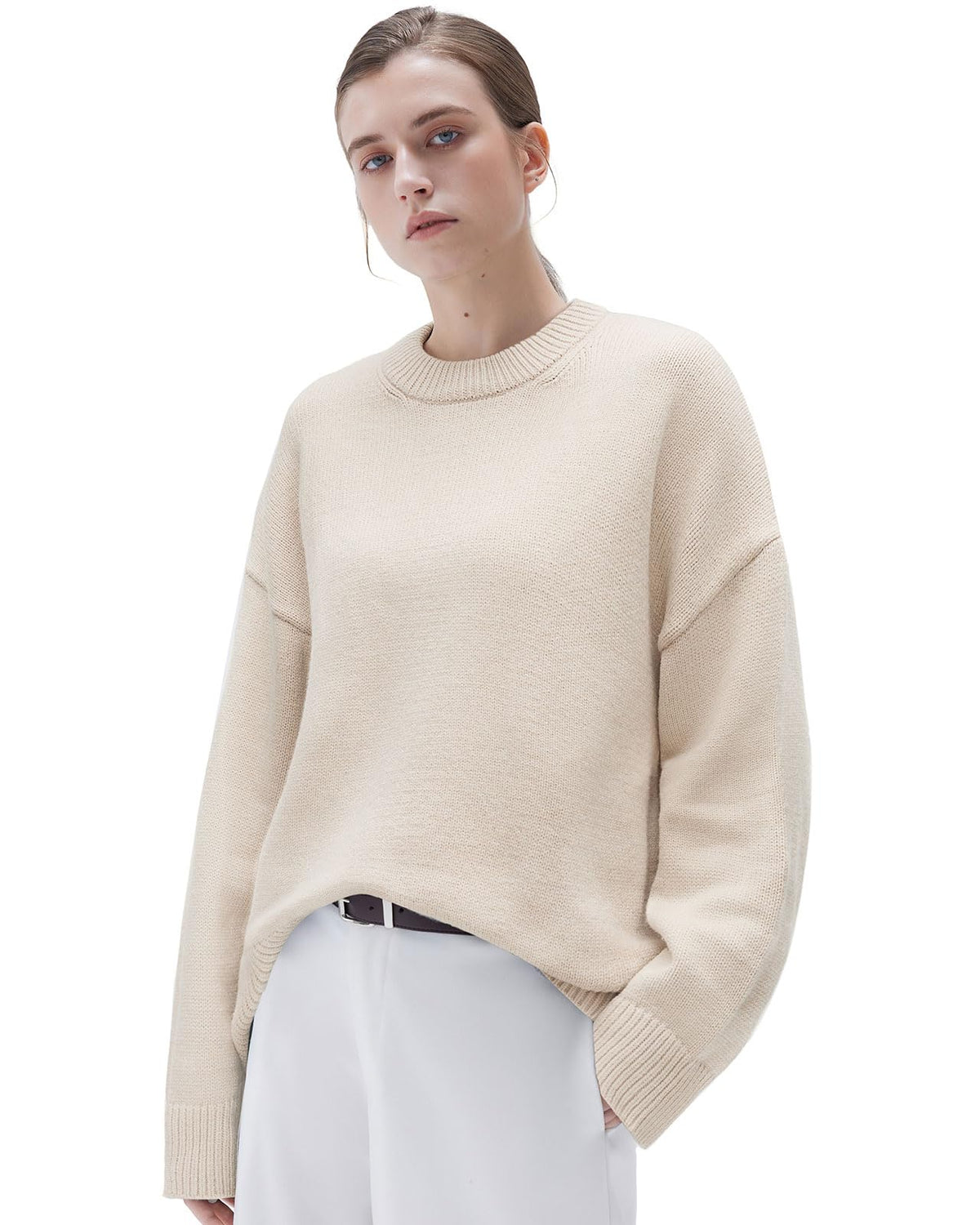 SUUKSESS Women Cashmere Blend Oversized Sweaters Long Sleeve Pullover Tops