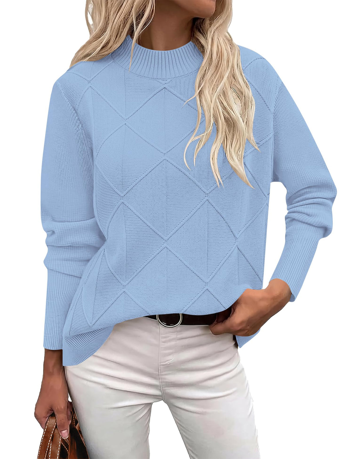LOMON Women's Mock Neck Sweater Long Sleeve 2026 Fall Winter Knitted Tops