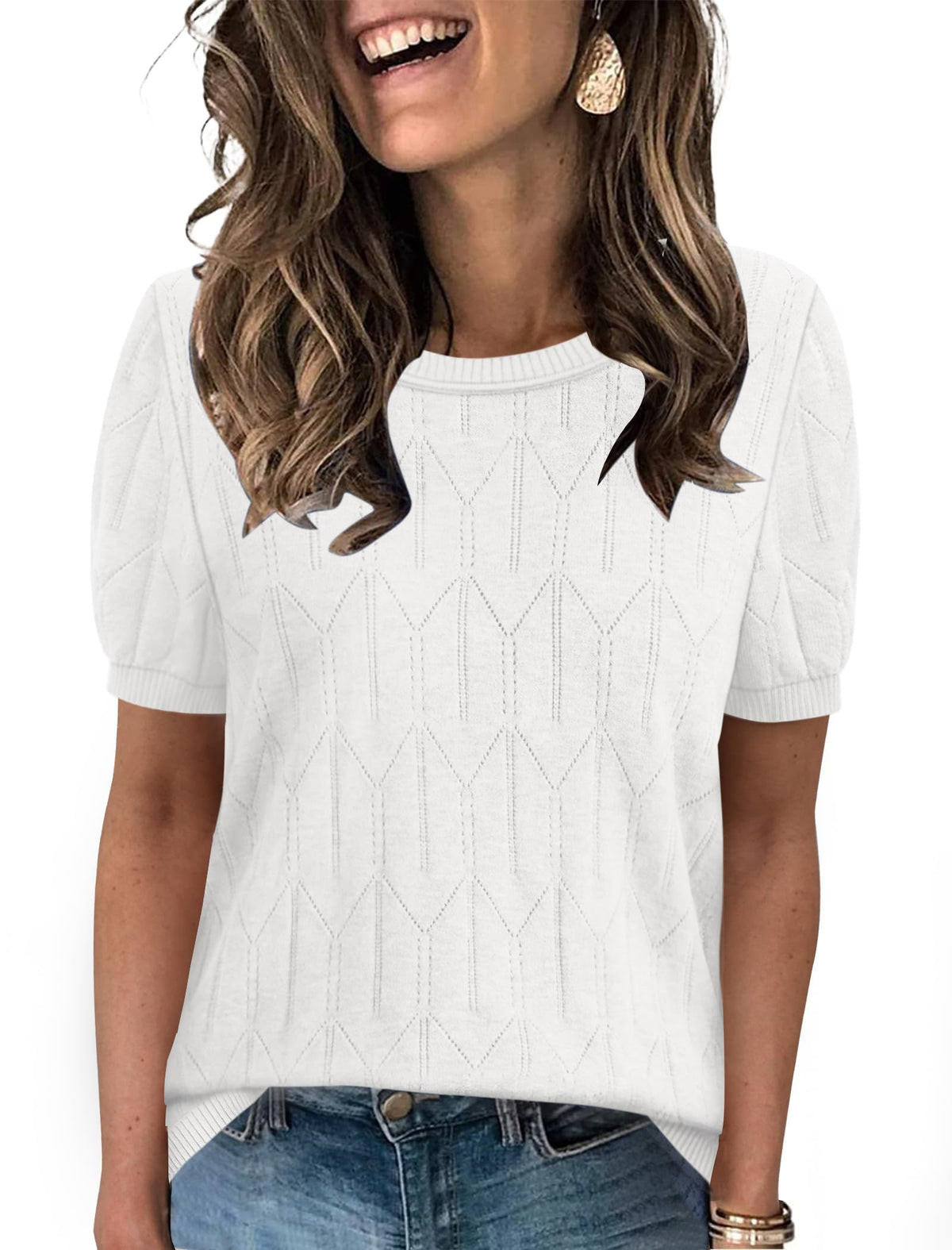 Sampeel Short Sleeve Sweater for Women Round Neck Knit Work Tops Beach Fashion Vacation Clothes Summer Outfits 2026