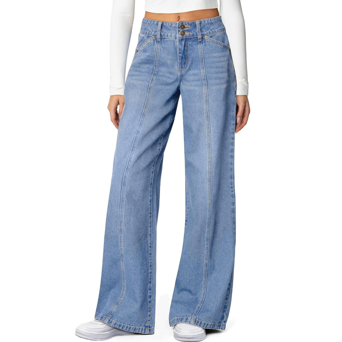 Nantdog Baggy Jeans Women High Waist Baggy Wide Leg Stretchy Denim Pants