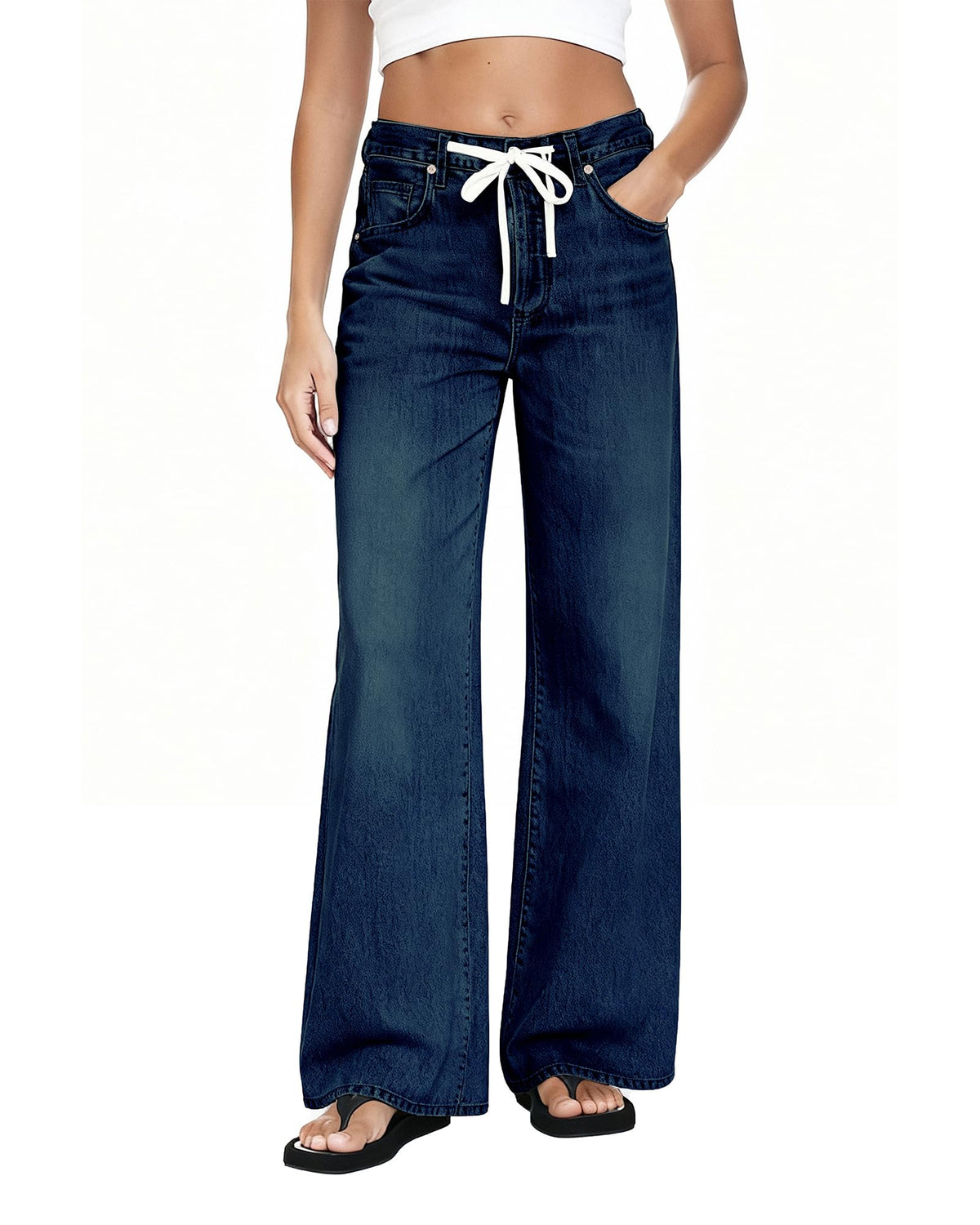 MARIASHA Wide Leg Jeans for Women Trendy Baggy Jeans Women Drawstring Pants