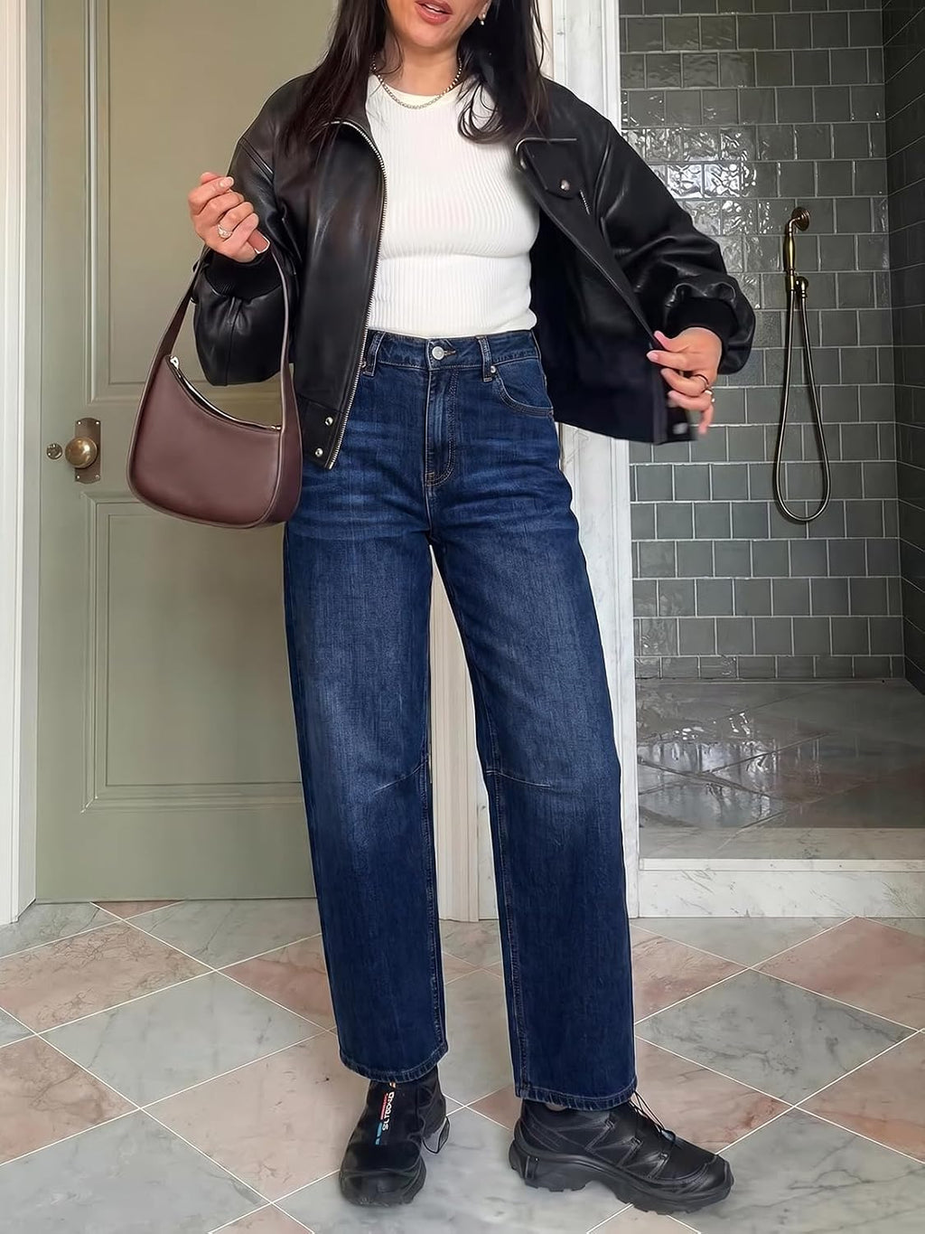Cicy Bell Women Barrel Cropped Jeans Baggy High Waisted Casual Denim Pants