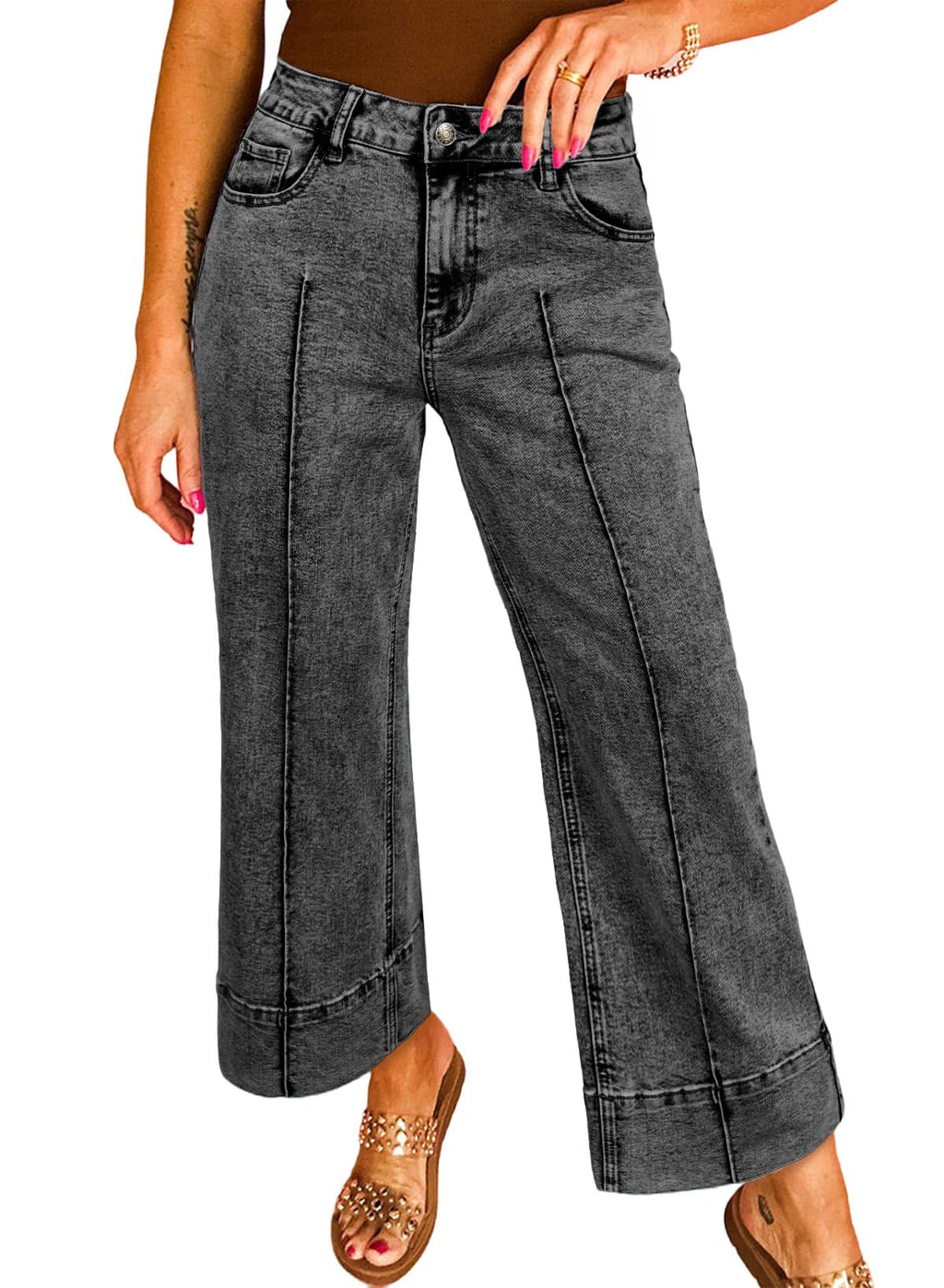 Astylish Women 2026 Wide Leg Jeans High Waisted Cropped Ankle Denim Pants