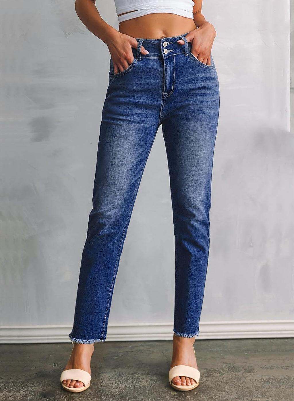 Sidefeel Women's High Waisted Raw Hem Straight Leg Jeans