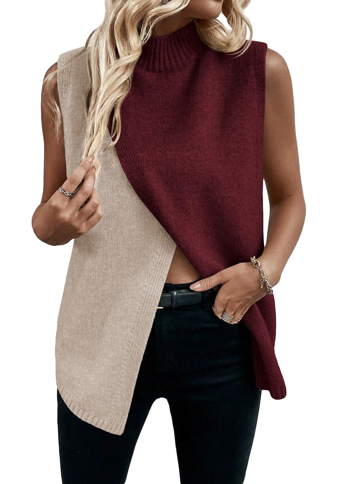 Verdusa Women's Sweater Vest Mock Neck Fall Sweaters Business Casual Outfit