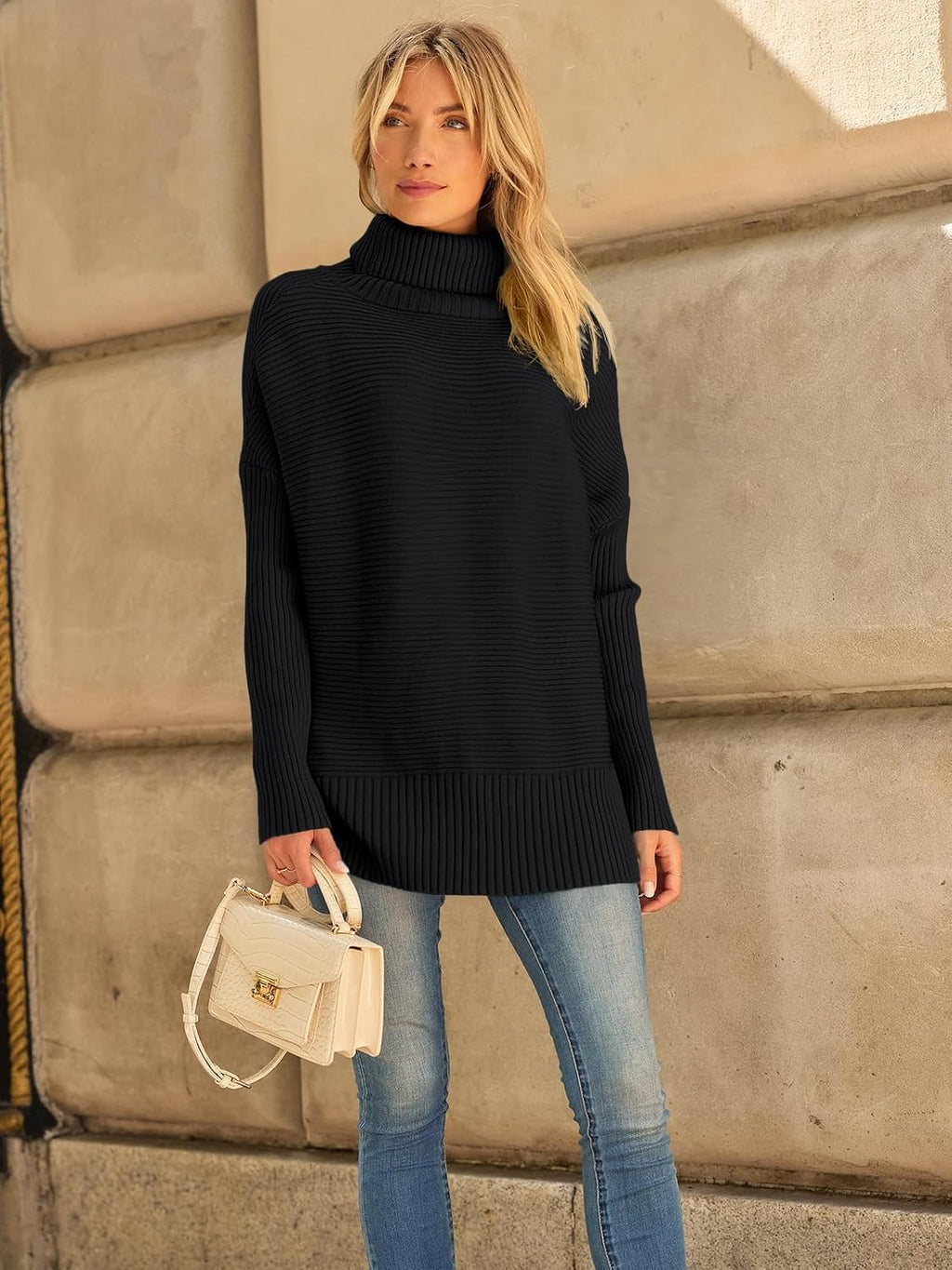 LILLUSORY Women Oversized Turtleneck Sweaters Fall Cozy Long Pullover Tunic