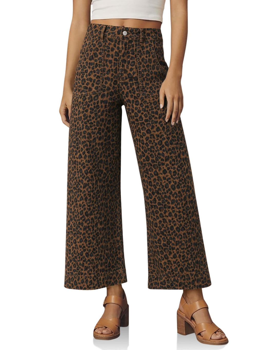 Cicy Bell Womens Cropped Wide Leg Jeans High Waisted Stretchy Denim Pants