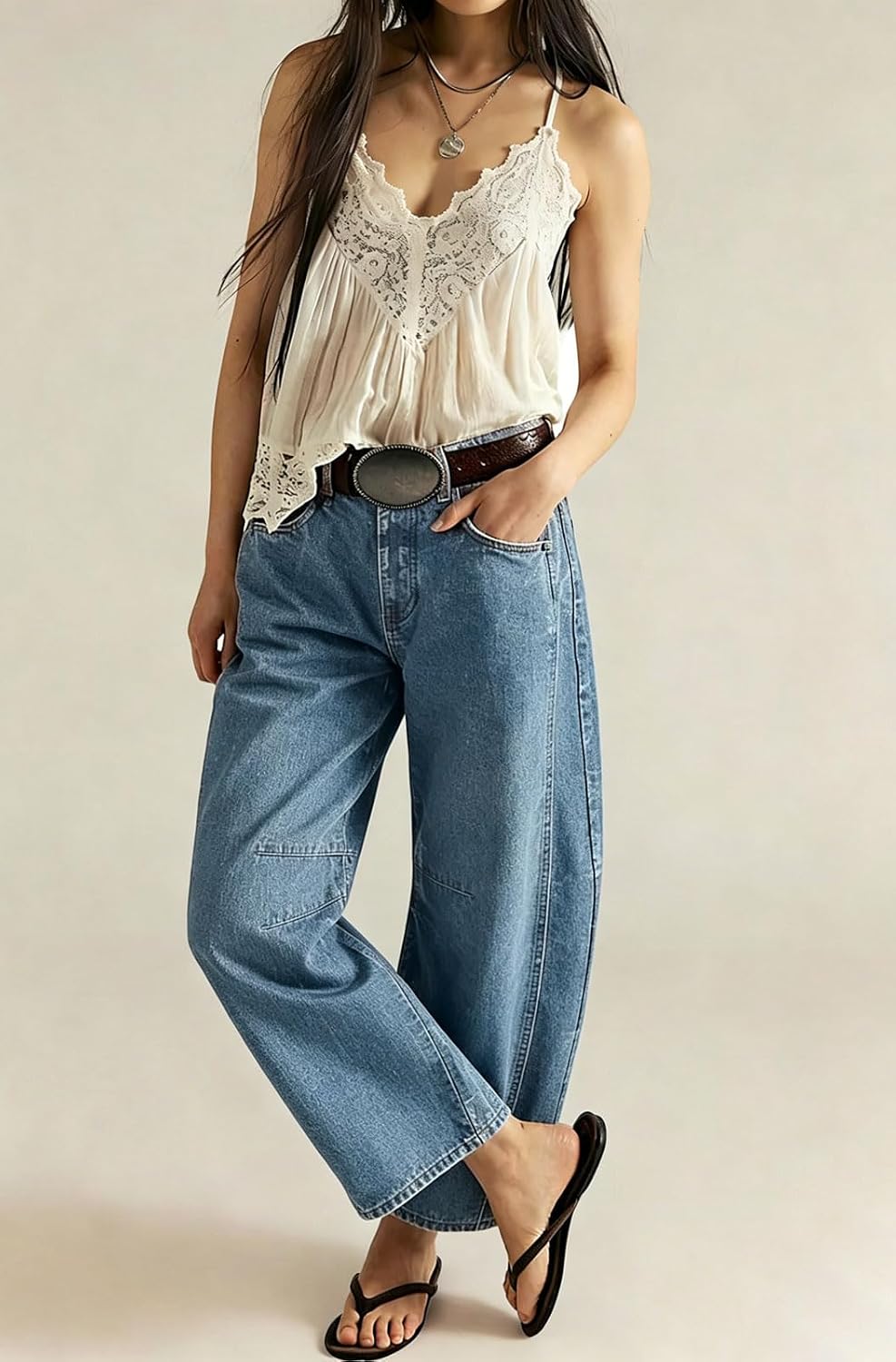 loveimgs Women Casual Wide Leg Mid Rise Jeans Baggy Barrel Jeans Denim Pull On Pants Sweatpants Y2k Boyfriend Boho Ankle Pant