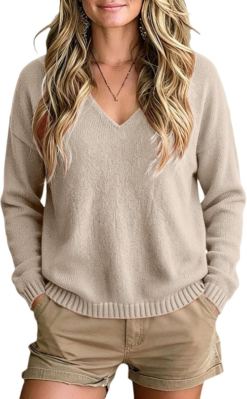 Cashmere Sweaters for Women Cozy Casual V Neck Knit Pullover Tops
