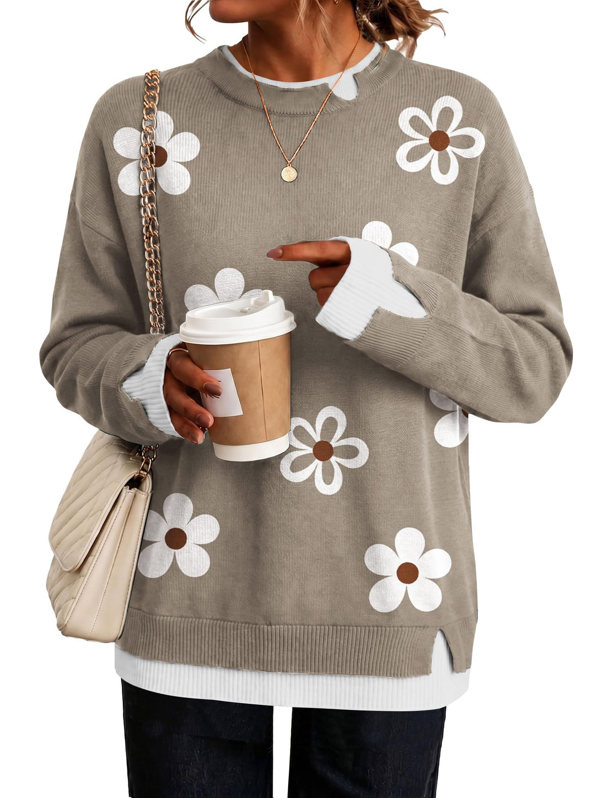LOMON Womens Sweaters Cozy Long Sleeve Pullover Tops Faux Layered Sweaters