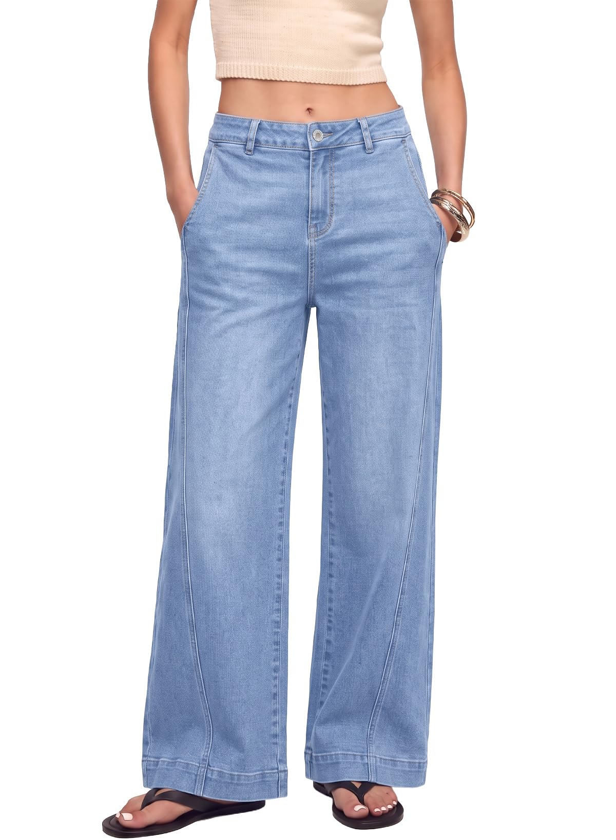 Sidefeel Women's Wide Leg Jeans High Waisted Stretchy Loose Denim Pants