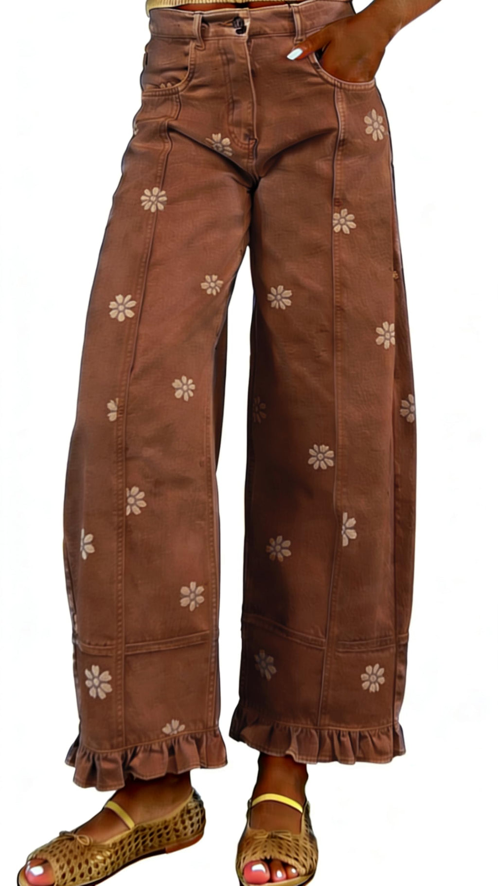 utcoco Barrel Jeans Women 2026 Floral Print Wide Leg Jeans Y2k Patchwork Baggy Boyfriend Denim Pants