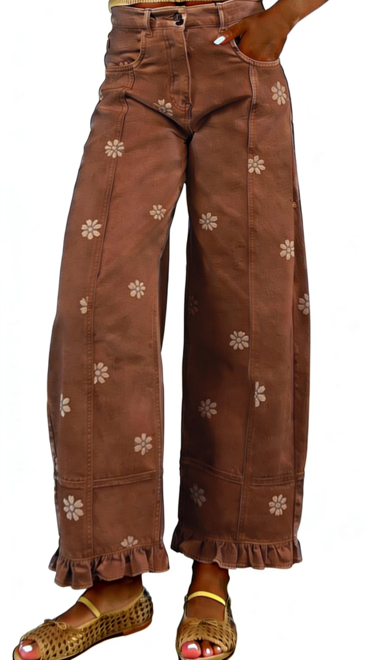 utcoco Barrel Jeans Women 2026 Floral Print Wide Leg Jeans Y2k Patchwork Baggy Boyfriend Denim Pants