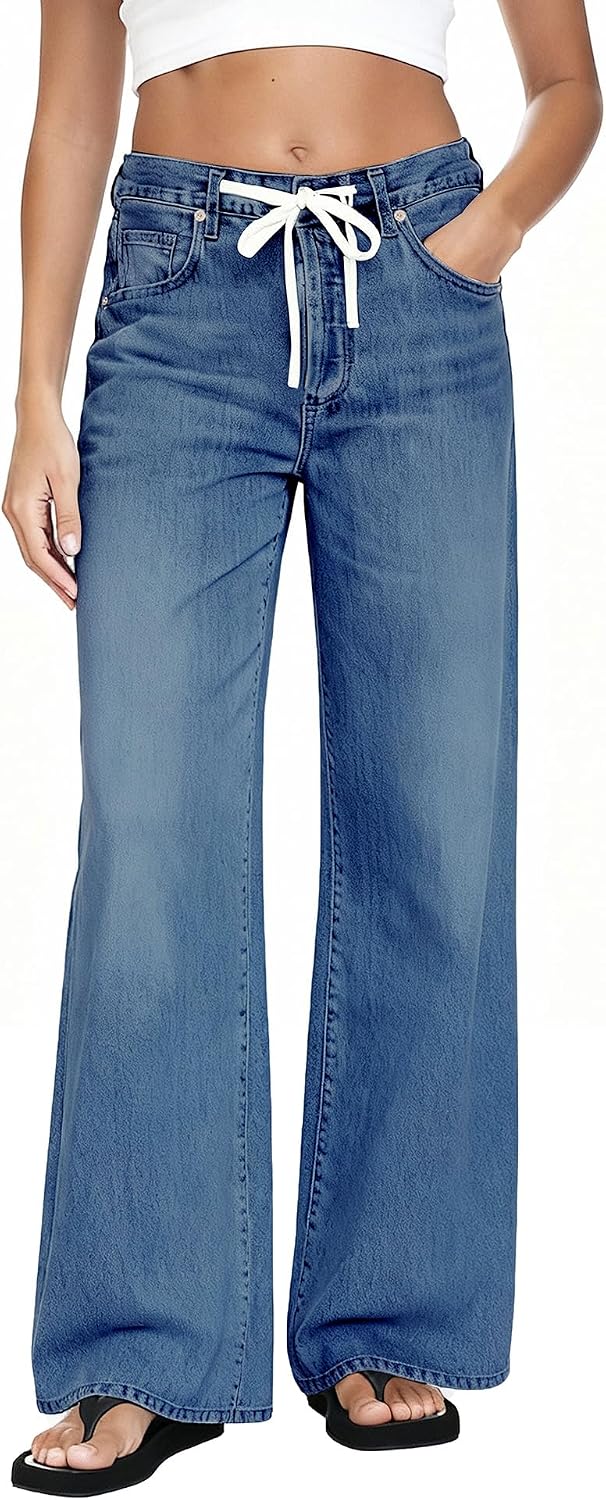 MARIASHA Wide Leg Jeans for Women Trendy Baggy Jeans Women Drawstring Pants