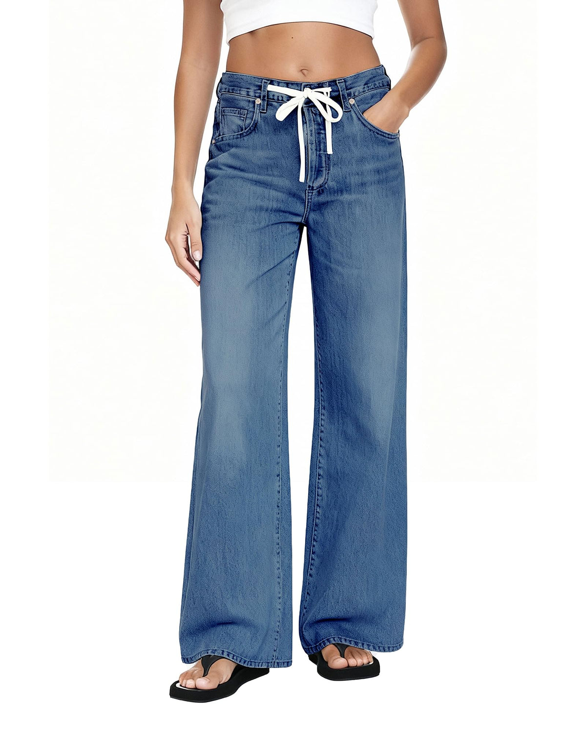 MARIASHA Wide Leg Jeans for Women Trendy Baggy Jeans Women Drawstring Pants
