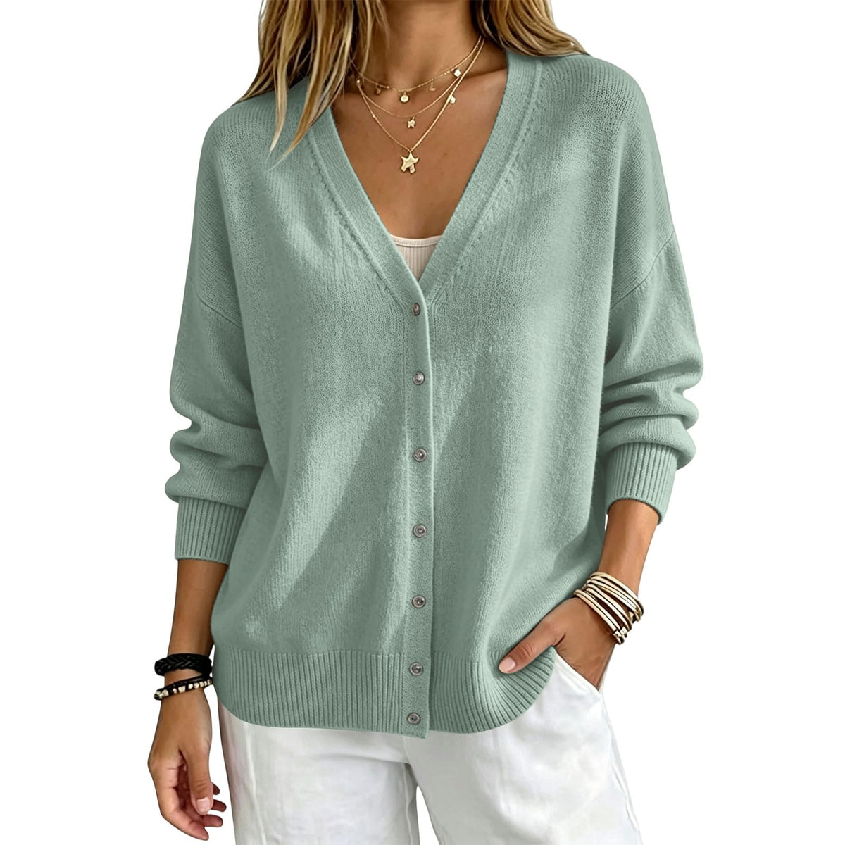 Cashmere Cardigans Sweater for Women Warm Lightweight Button Front Cardigan