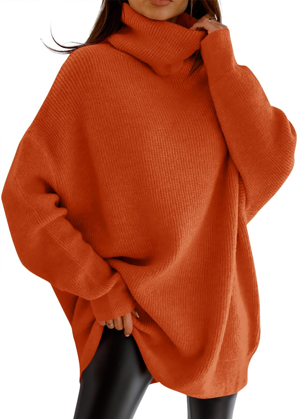 Womens Turtleneck Oversized Sweater Batwing Chunky Pullover Sweater Casual Fall Loose Knit Jumper Top