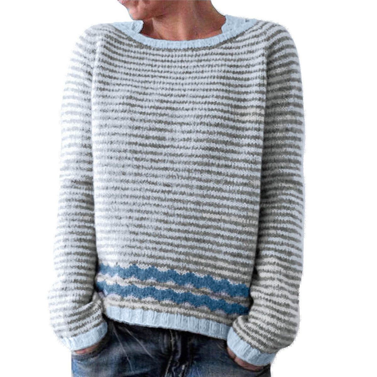 Fair Isle Sweater Women Boho Knitted Vintage Sweaters Casual Crewneck Long Sleeve Lightweight Cropped Pullover Tops