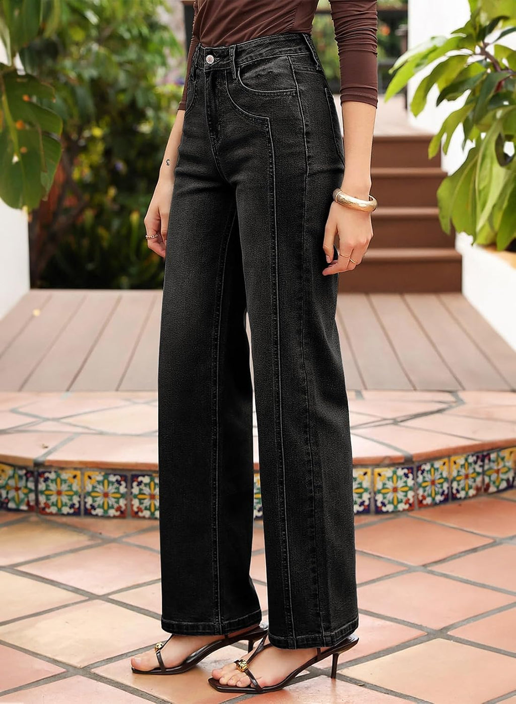 Sidefeel Women's Wide Leg Jeans High Waisted Stretchy Denim Pants