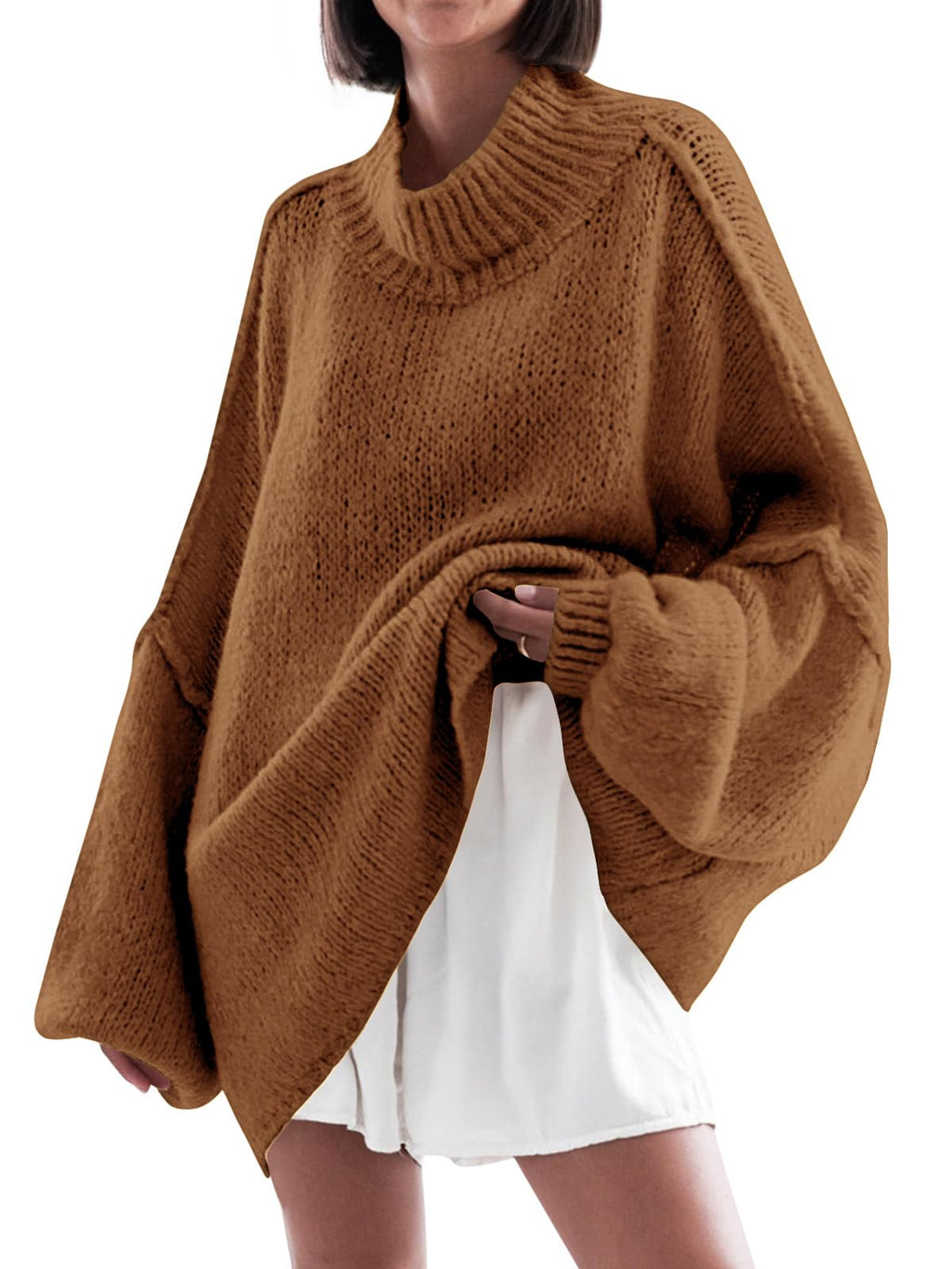Saodimallsu Womens Oversized Sweaters Mock Neck Fall Winter Tunic Sweater