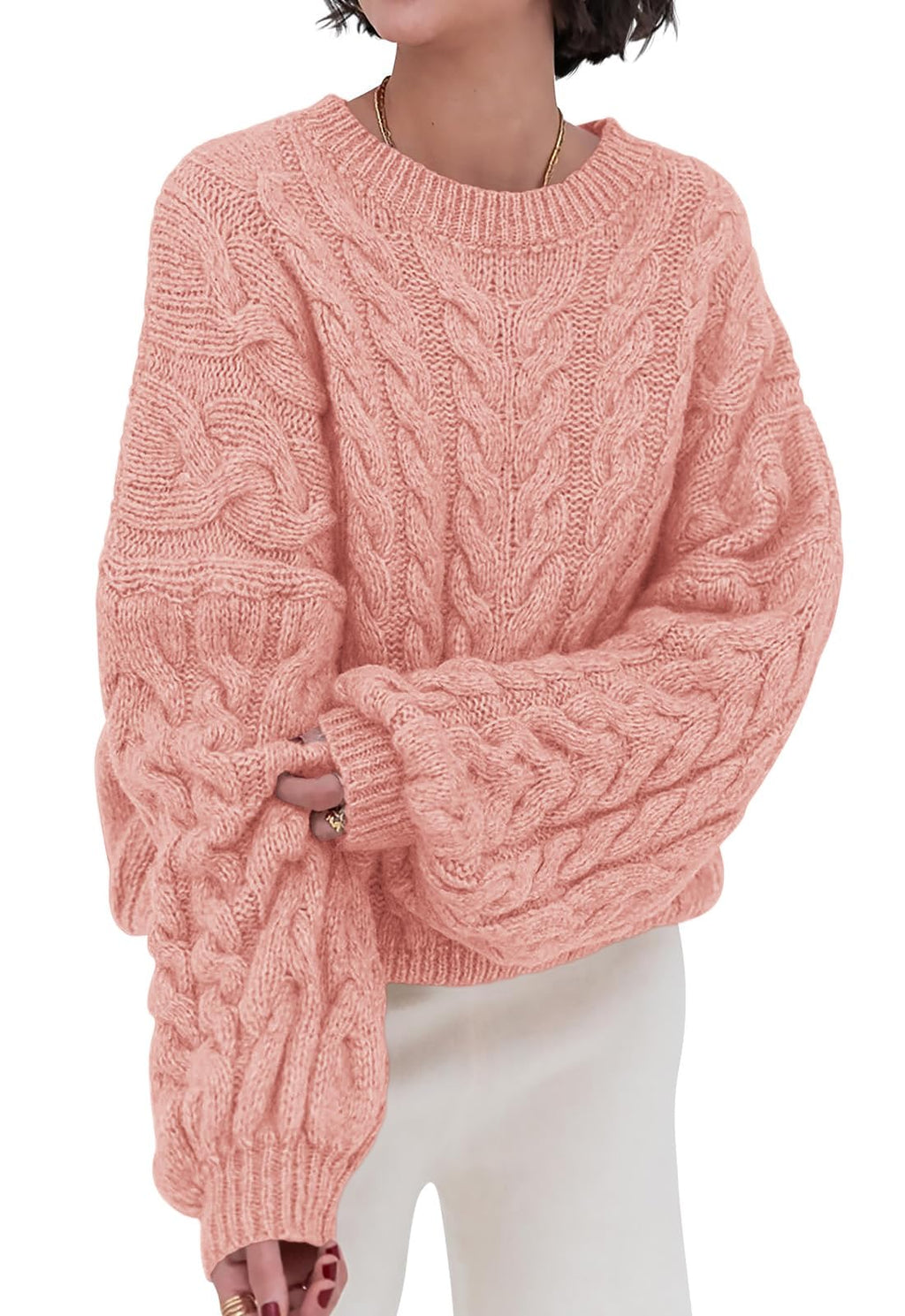 PRETTYGARDEN Womens Sweaters Fall 2026 Cable Knit Long Sleeve Crewneck Oversized Sweater Chunky Pullover Loose Outfits
