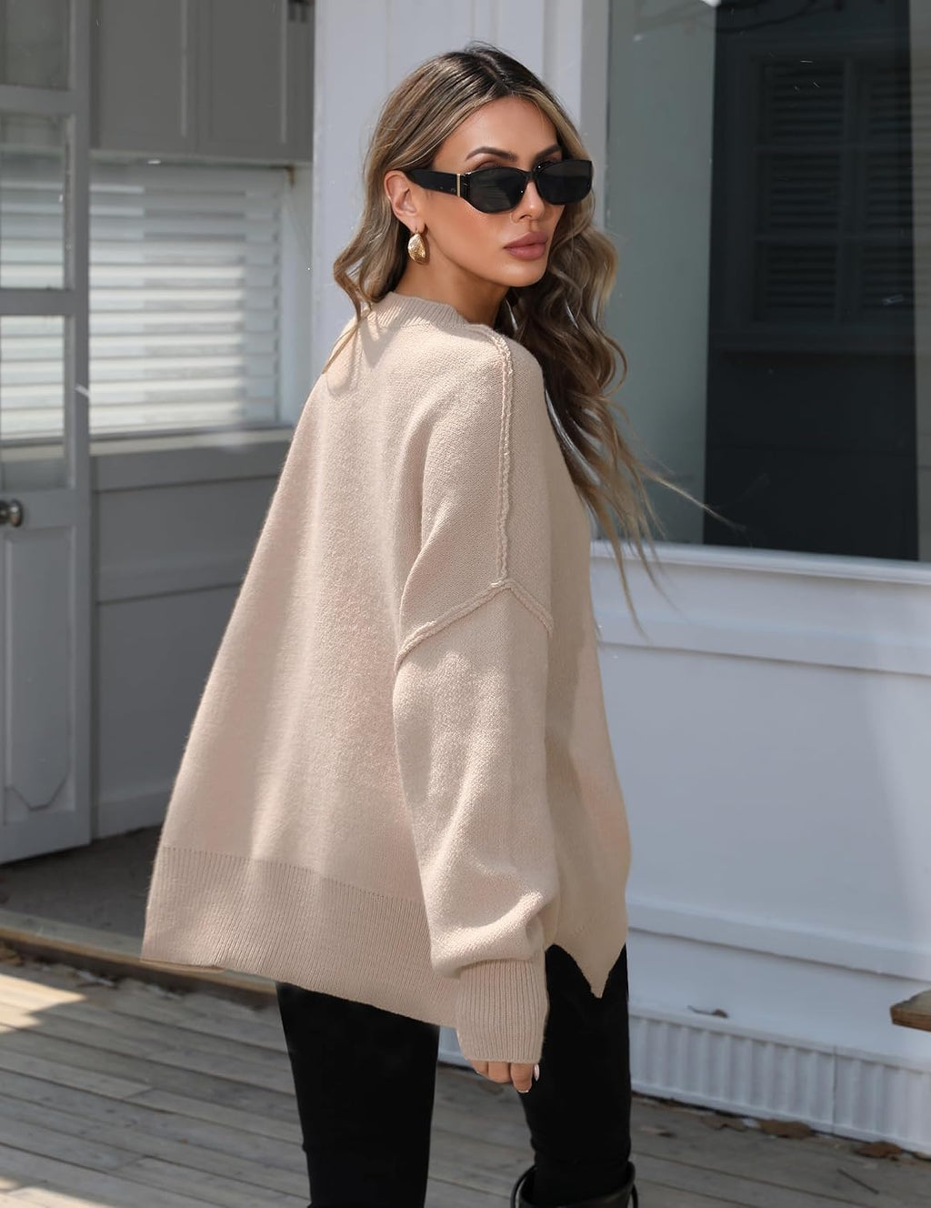 Womens Oversized Batwing Sweater Fall Outfits Trendy Pullover Knit Tops