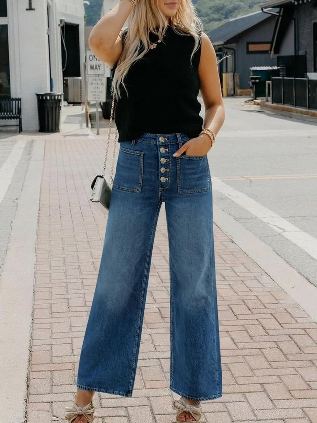 Cicy Bell Womens Wide Leg High Waisted Jeans Vintage Baggy Flare Denim Pant
