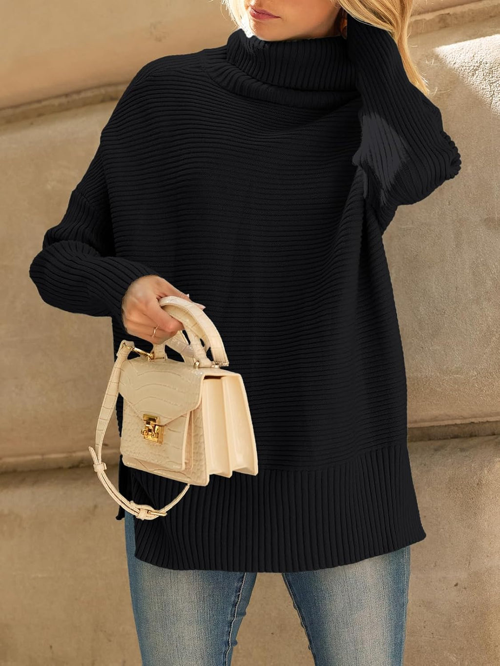 LILLUSORY Women Oversized Turtleneck Sweaters Fall Cozy Long Pullover Tunic