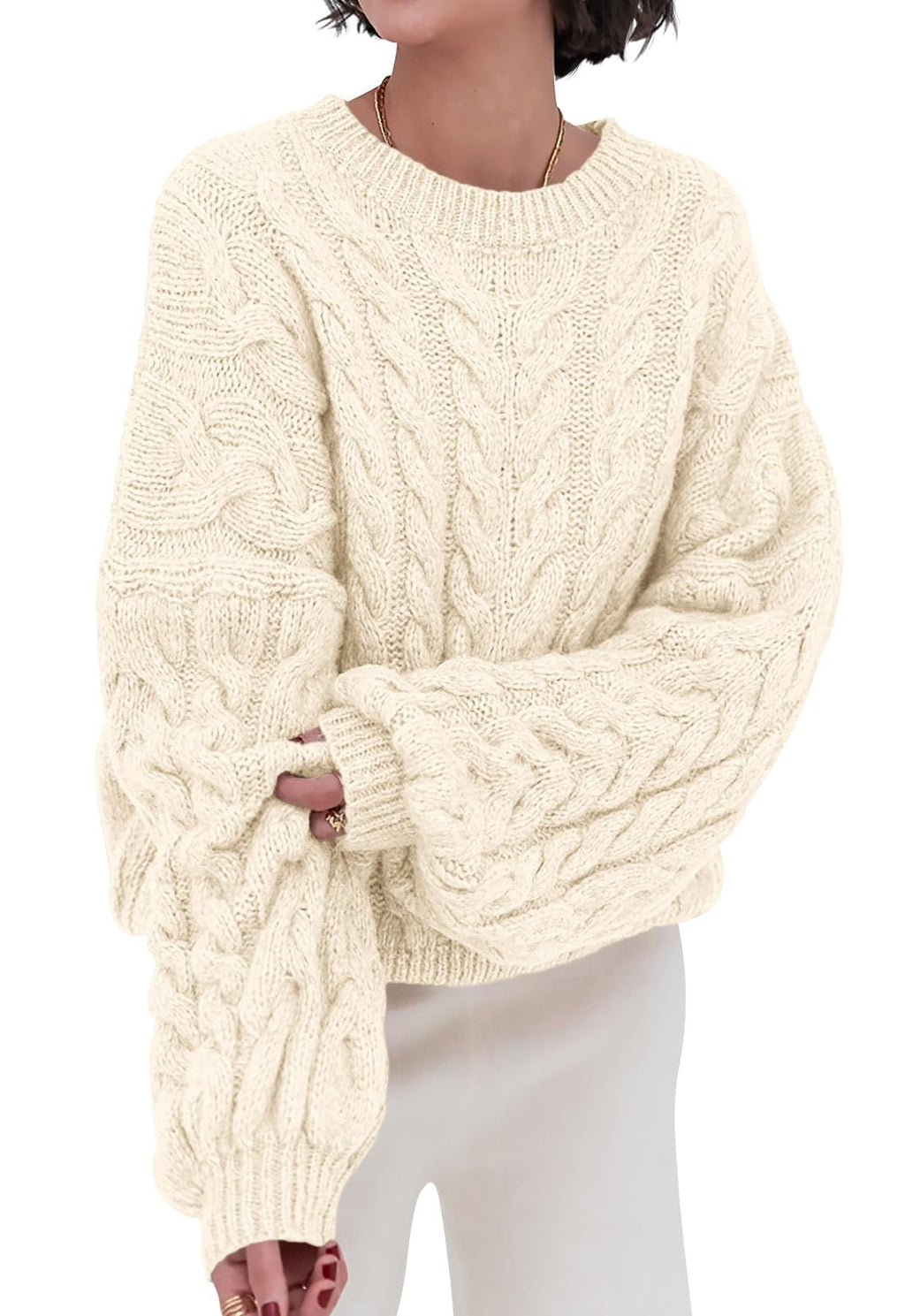 PRETTYGARDEN Womens Sweaters Fall 2026 Cable Knit Long Sleeve Crewneck Oversized Sweater Chunky Pullover Loose Outfits