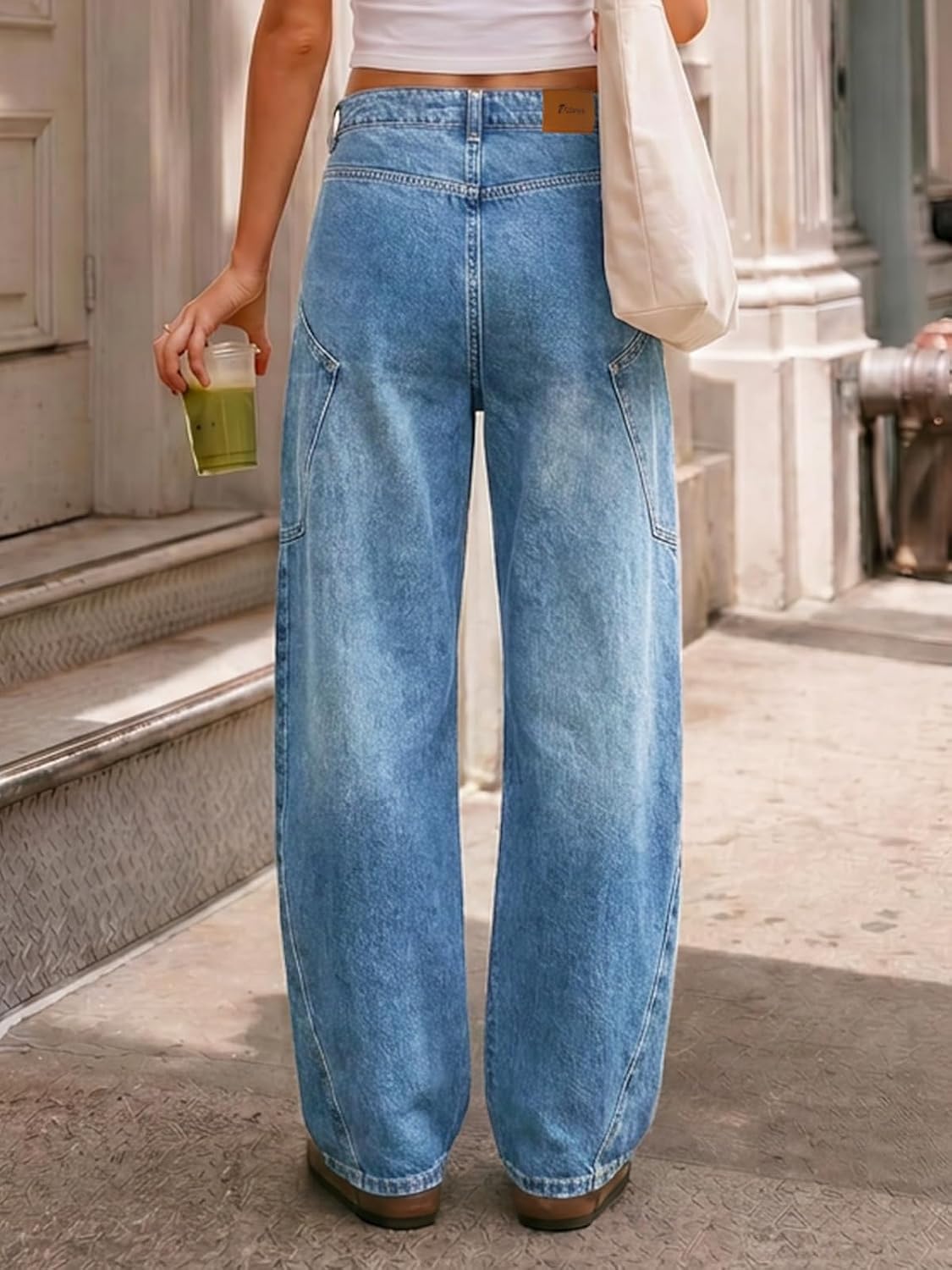 Flowyair Womens Baggy Barrel Jeans Raw High Waisted Wide Leg Denim Pants