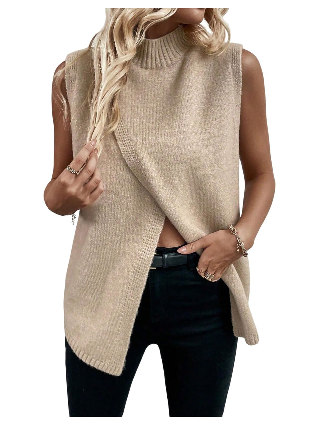 Verdusa Women's Sweater Vest Mock Neck Fall Sweaters Business Casual Outfit