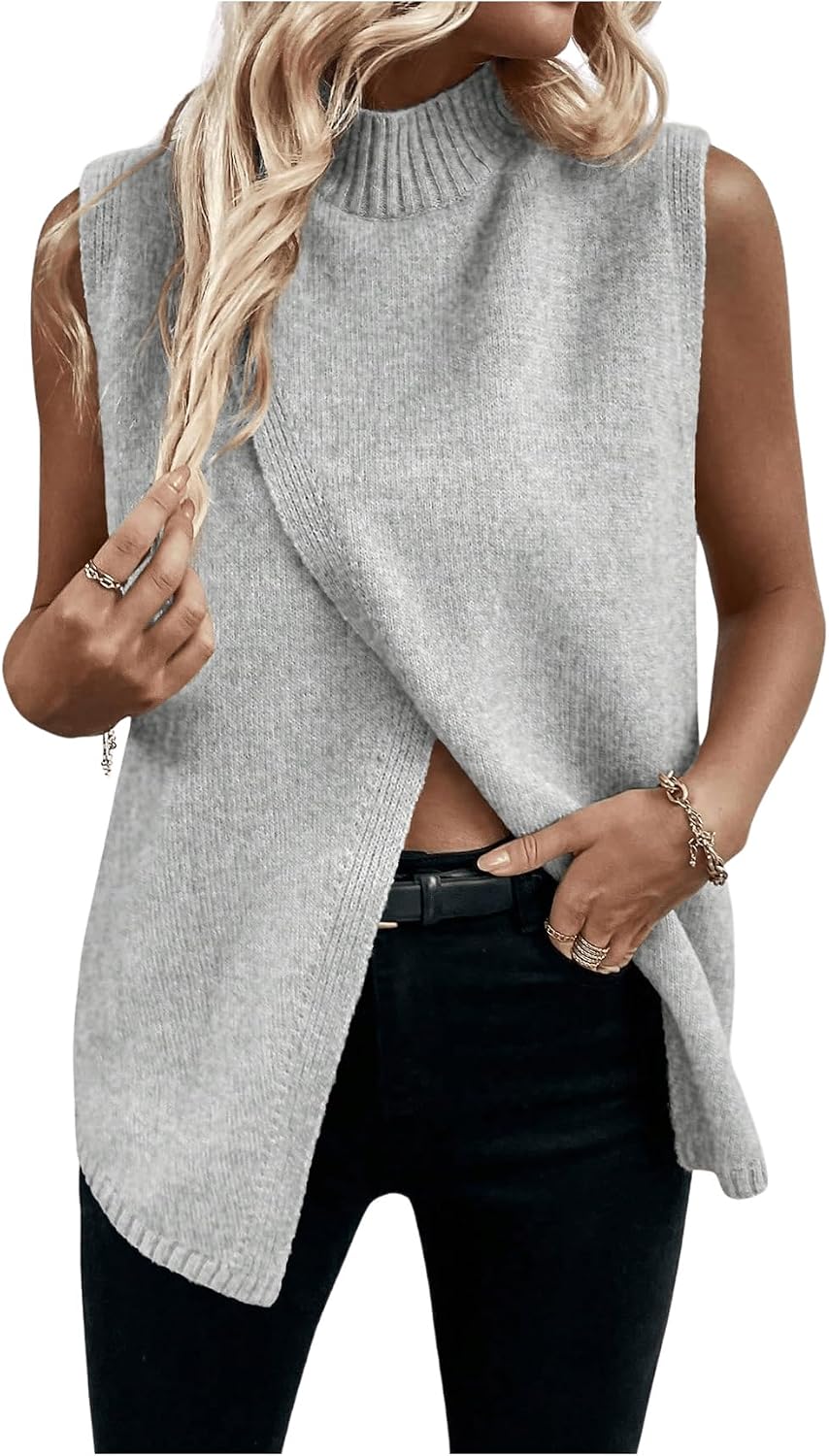 Verdusa Women's Sweater Vest Mock Neck Fall Sweaters Business Casual Outfit