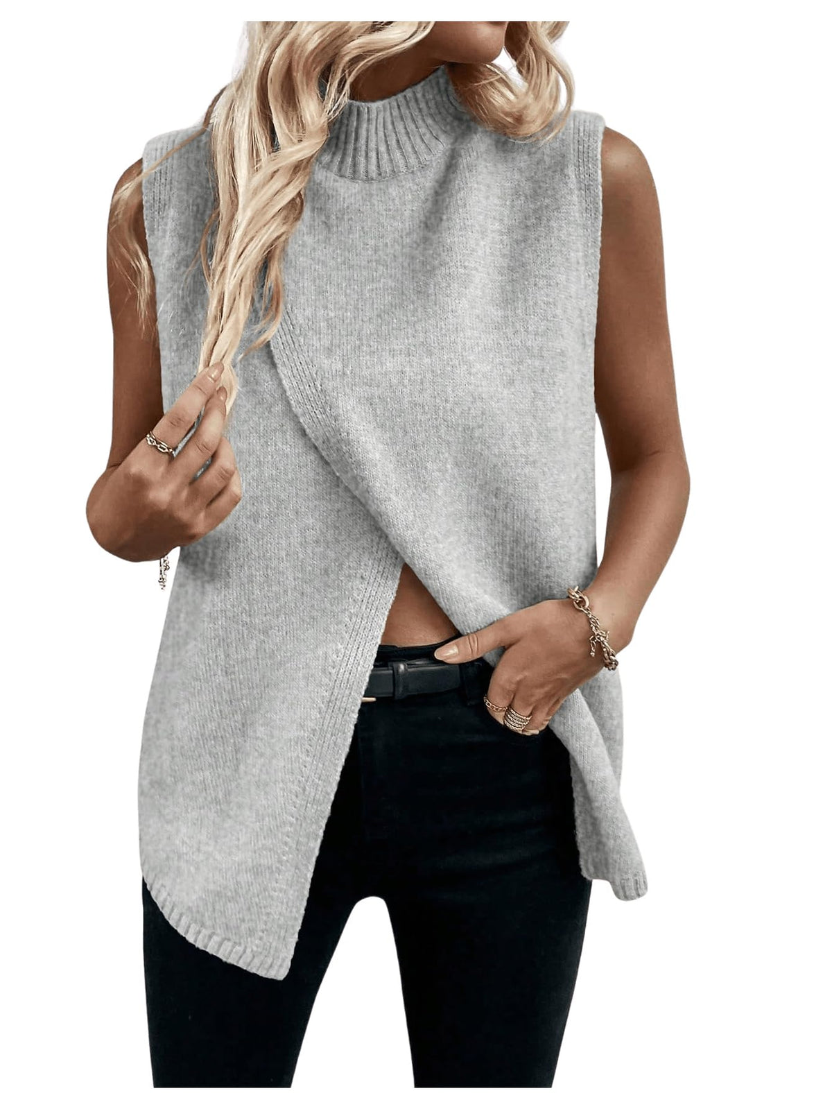 Verdusa Women's Sweater Vest Mock Neck Fall Sweaters Business Casual Outfit